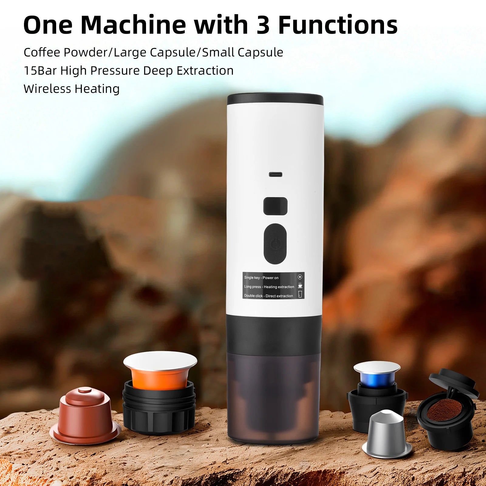 Nieuwe 3-in-1 draagbare koffiezetter, Journey Brew™ digitaal display 